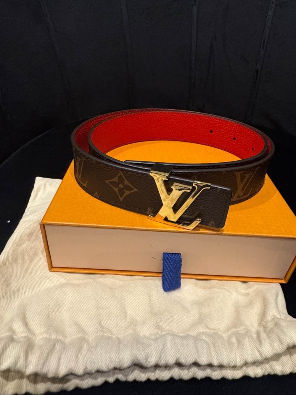Louis Vuitton Monogram reversible Belt with Red Interior and Gold LV Buckle